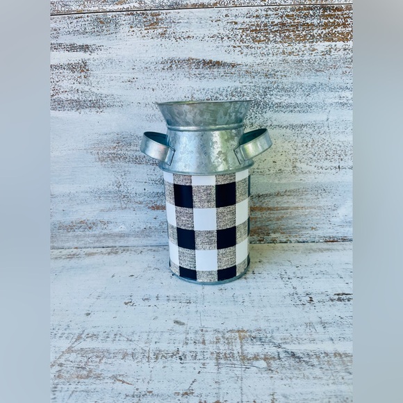 *Black & White Buffalo Check Milk Can, Small 8” - Picture 10 of 13